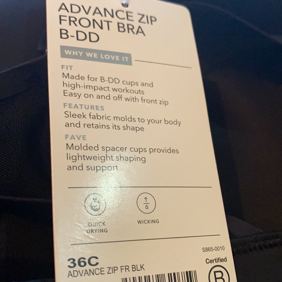 Athleta Advance Zip Front Bra B-DD Black - Picture 8 of 11